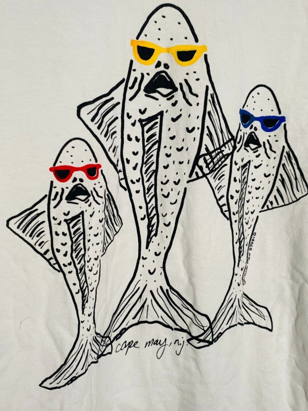 Cape May NJ Gildan Large Ultra Cotton Long Sleeve Shirt Funny Fish Graphic White - Picture 3 of 7